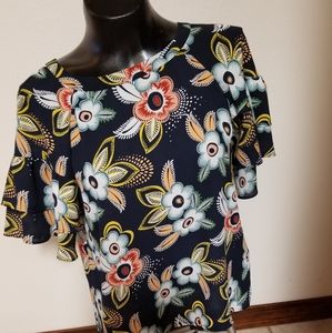 LOFT Navy Blue Floral blouse